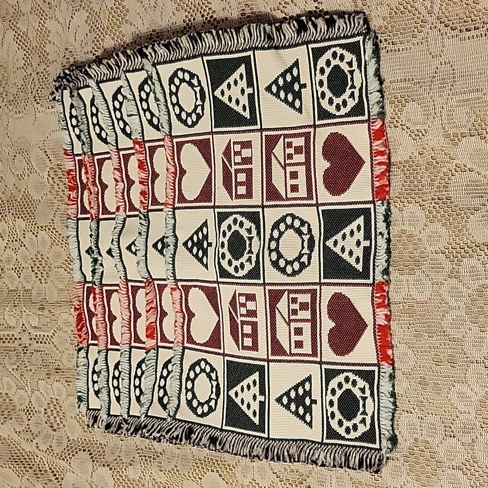 Five Vintage Holiday Cloth Placemats